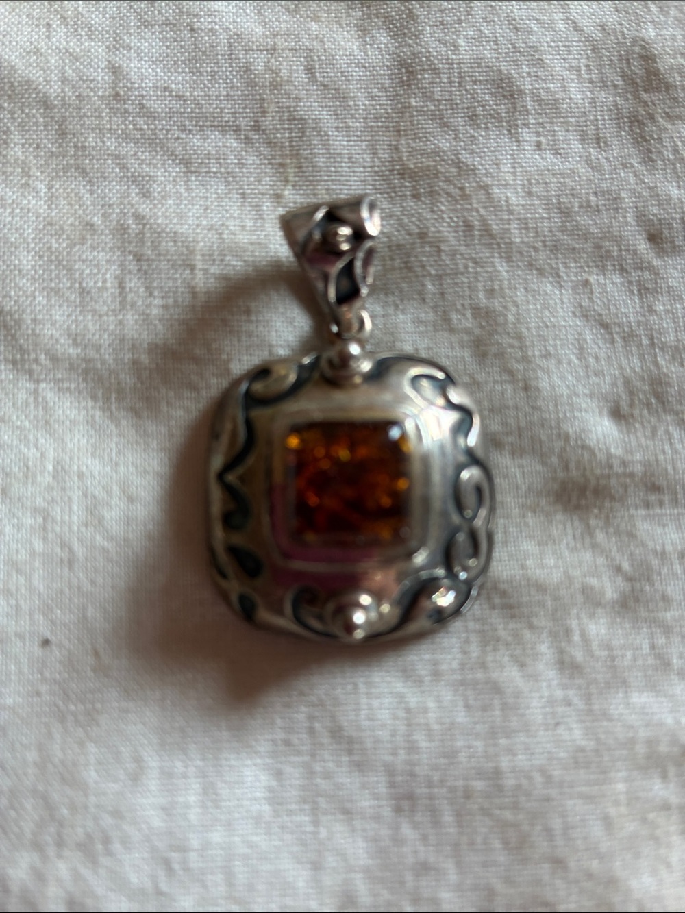Silpada Sterling Silver Amber Pendant - Orange Amber Accent - Picture 2 of 3